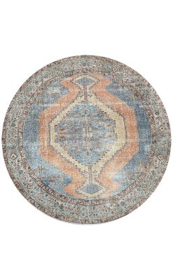 שטיח עגול וינטג׳ תכלת אפרסק 3165