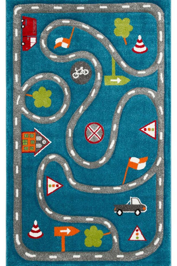 שטיח ילדים כבישים כחול