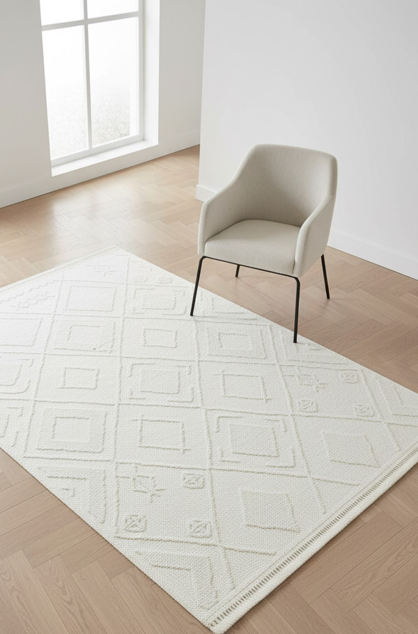 שטיח לולאות לבן עם דוגמא