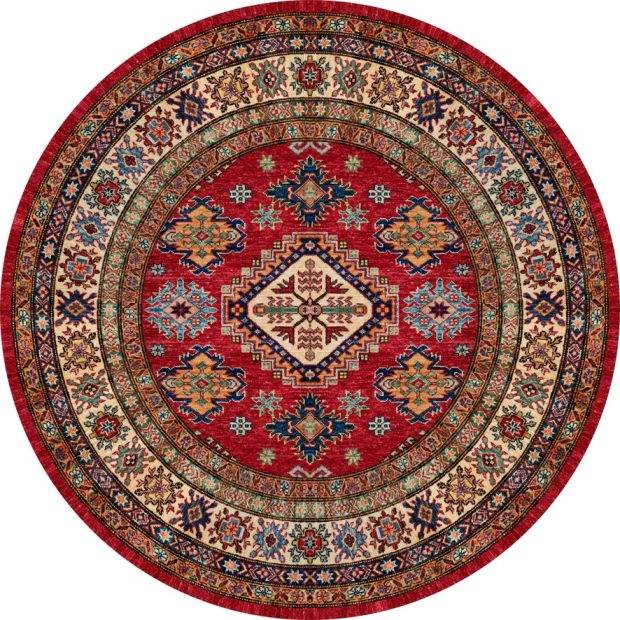 שטיח עגול דמוי קזאק אדום
