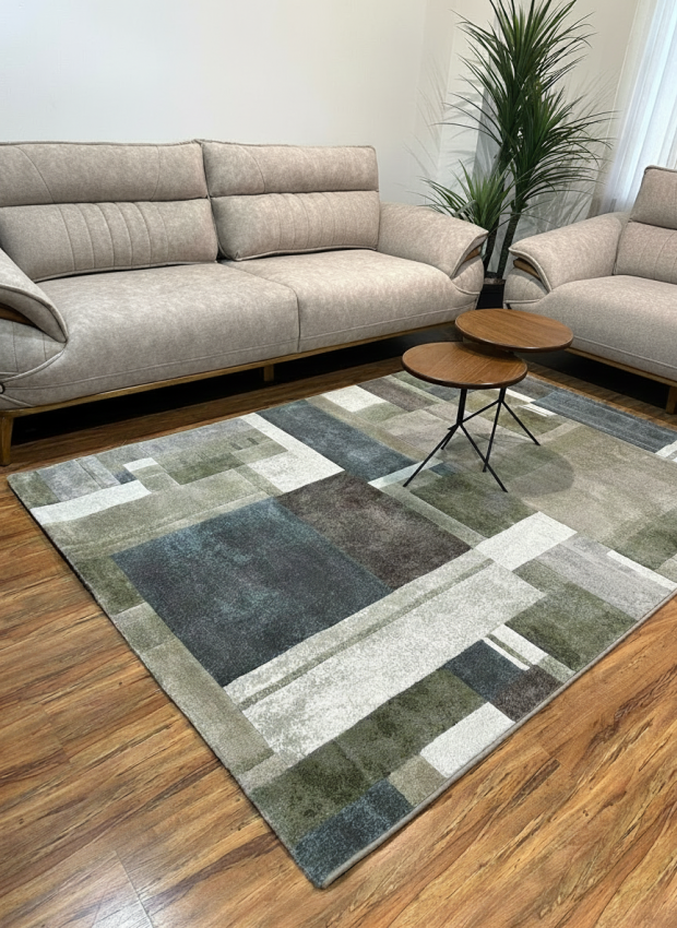 שטיח מלבנים ירוק כחול