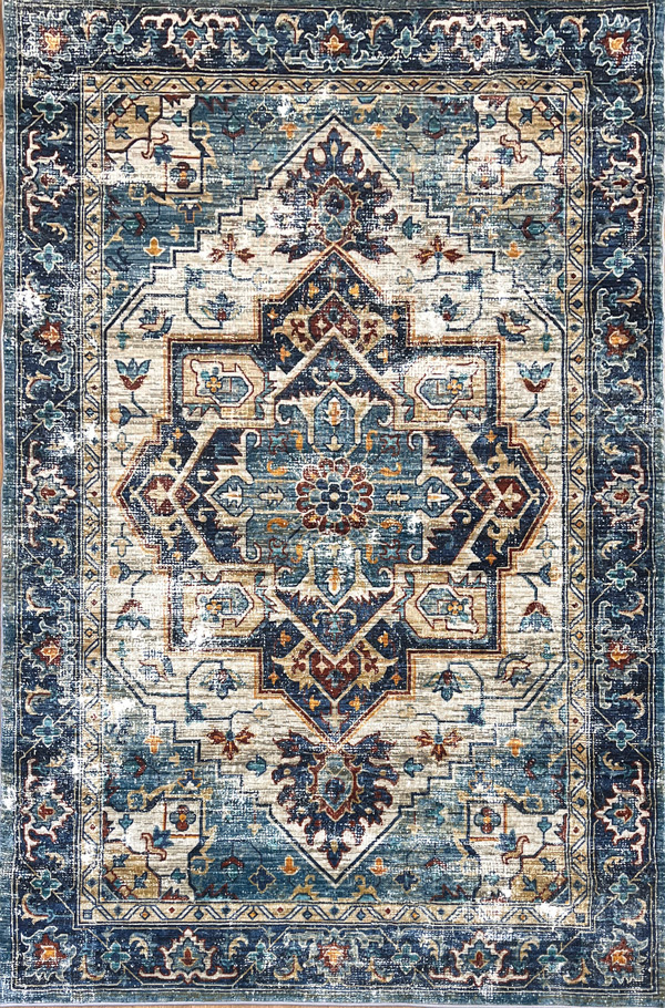 שטיח וינטג' קשמיר מדליון כחול