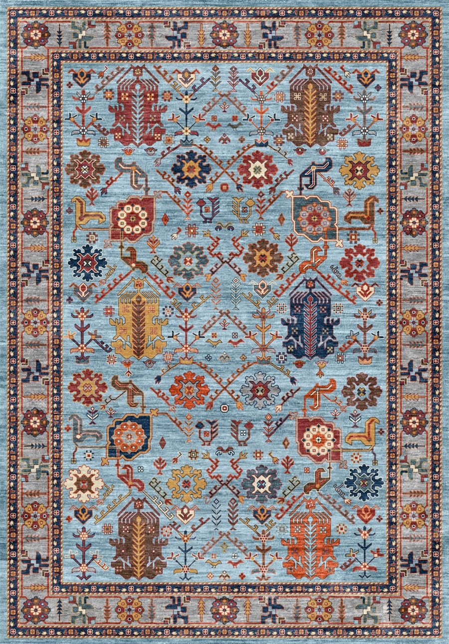 שטיח דומת קזאק קלאסי אפור תכלת