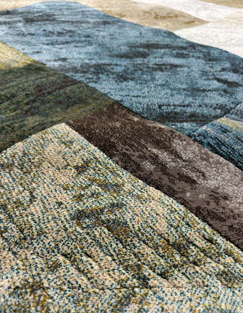 שטיח בלגי אלכסונים כחול ירוק