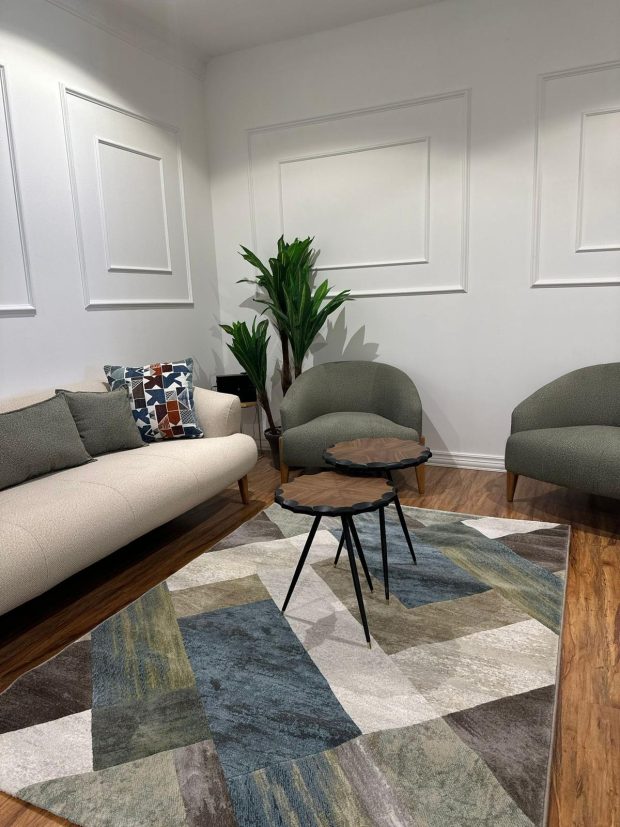 שטיח בלגי מודרני ירוק כחול