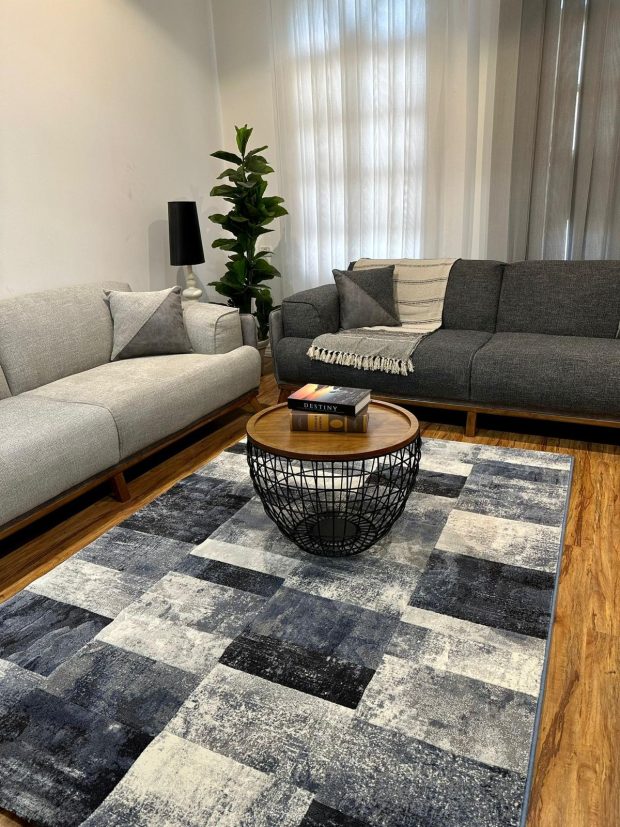 שטיח קוביות אפור כחול בלגי