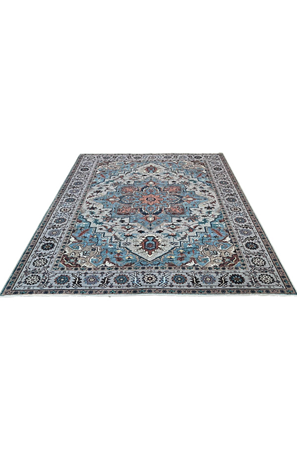 שטיח קשמיר וינטג' מדליון בגווני אפור וכחול ג'ינס