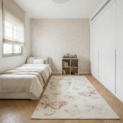 שטיח פיקולי 03, Israeli Children's Bedroom, Scandi Neutrals, lifestyle props, Soft Window Light.
