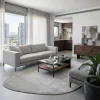 שטיח FLOW אמורפי דגם ZEN 03 GREY, lifestyle props, Soft Window Light, Contemporary Israeli Lived-in Elegance.