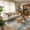 שטיח FLOW אמורפי דגם לגוס 09 אקווה, Sophisticated Israeli apartment living room in a high-rise building, lifestyle props, ...