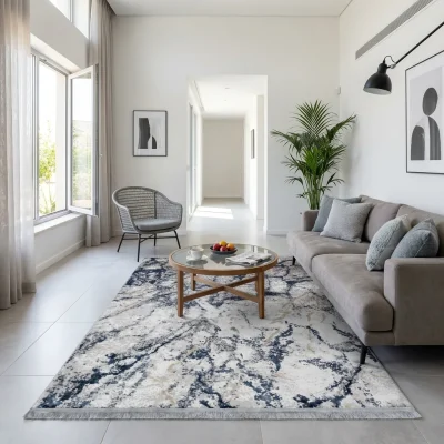 שטיח סאטן סילבר 11 SALE, Contemporary Israeli-style living room with high ceilings, Contemporary Israeli Eclectic Boho Rea...
