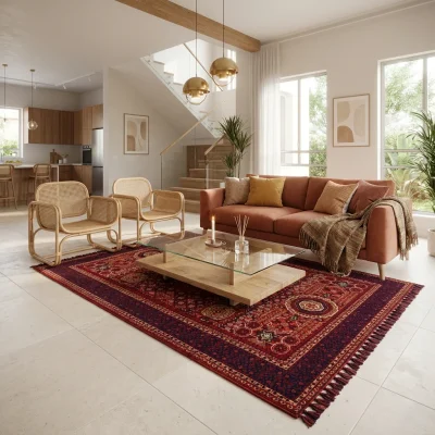 שטיח בוכרי 10 עבודת מכונה, Earthy Organic, lifestyle props, Dreamy Morning Glow.