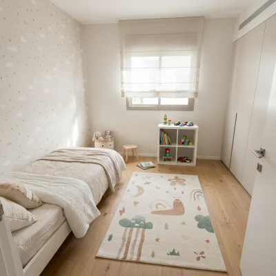 שטיח פיקולי 06, Israeli Children's Bedroom, Scandi Neutrals, lifestyle props, Soft Window Light.