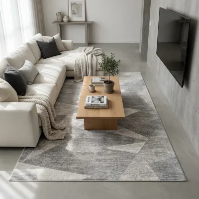 שטיח בלגי דגם בריסל 04, Designed living room in a modern villa in the Sharon region, Israel, Industrial Grey, lifestyle pr...