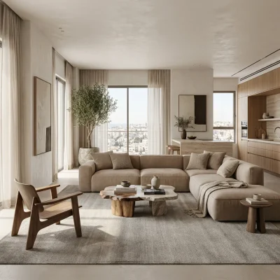 שטיח קומפורט COMFORT אבן, Quiet Luxury (Mocha & Espresso), lifestyle props, Quiet Luxury (Mocha & Espresso), Soft Window L...