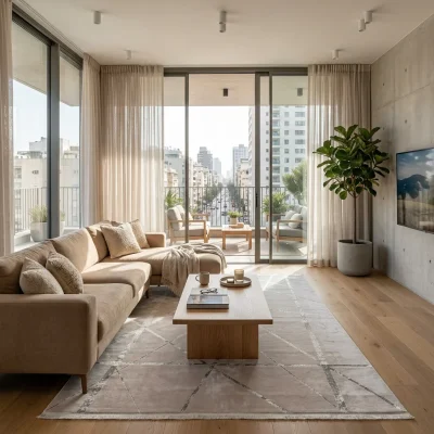 שטיח מודרני משורטט אפור - דגם ליסבון 04 SALE, Scandi Neutrals, Flat Cloudy Sky, lifestyle props.