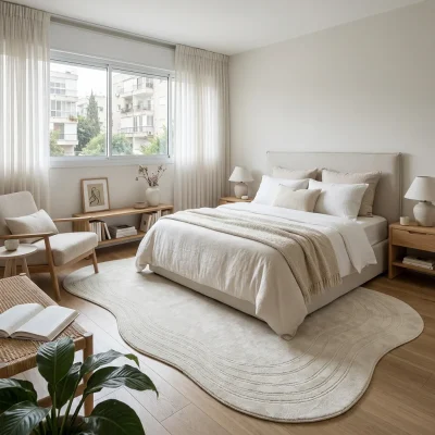 שטיח FLOW אמורפי דגם קלאוד 7703, Scandi Neutrals, Soft Window Light, lifestyle props.