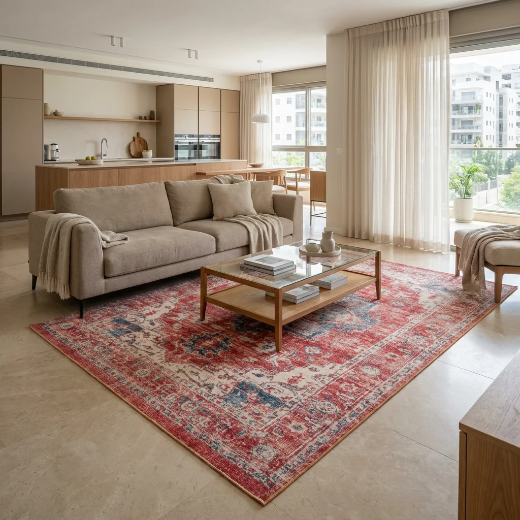 שטיח אליסטה 202 RUBY, Scandi Neutrals, Soft Window Light, lifestyle props.
