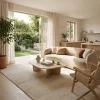שטיח קומפורט COMFORT אלסקה, Quiet Luxury (Mocha & Espresso), lifestyle props, Contemporary Mediterranean, Soft Window Light.