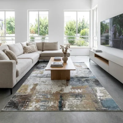 שטיח בלגי דגם בריסל 12, Modern Villa Living Room, Sharon Region, lifestyle props, Modern Israeli Villa Aesthetic, Bright C...