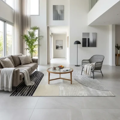 שטיח אלמנט 3004 SALE, Contemporary Israeli-style living room with high ceilings, Contemporary Israeli Eclectic Boho Real E...