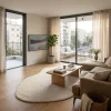שטיח FLOW אמורפי דגם ZEN 02 STONE, Scandi Neutrals, Flat Cloudy Sky, lifestyle props.