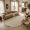שטיח FLOW אמורפי דגם ZEN 02 STONE, High-floor Israeli apartment living room, Quiet Luxury (Mocha & Espresso), lifestyle pr...
