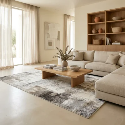 שטיח בלגי דגם בריסל 223, Modern Israeli Villa in Sharon area, Scandi Neutrals, styled props, Soft Window Light.