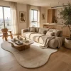 שטיח FLOW אמורפי דגם ZEN 01 D.STONE, High-floor Israeli apartment living room, Quiet Luxury (Mocha & Espresso), lifestyle ...