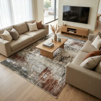 שטיח בלגי דגם בריסל 221, Living room in a modern villa in the Sharon area, Israel, Scandi Neutrals, styled props, Soft Win...
