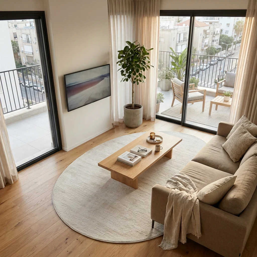 שטיח FLOW אמורפי דגם DROP 80305, Scandi Neutrals, Flat Cloudy Sky, lifestyle props.
