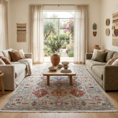 שטיח אנטיק אקווה, Earthy Organic, lifestyle props, Dreamy Morning Glow.