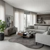 שטיח FLOW אמורפי דגם ZEN 01 ANTHRACITE, lifestyle props, Soft Window Light, Contemporary Israeli Lived-in Elegance.