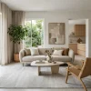 שטיח קומפורט COMFORT אבן, Quiet Luxury (Mocha & Espresso), lifestyle props, Contemporary Mediterranean, Soft Window Light.