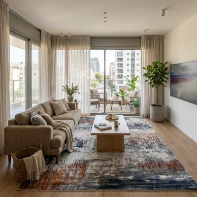 שטיח בלגי דגם בריסל 29, Scandi Neutrals, Flat Cloudy Sky, lifestyle props.