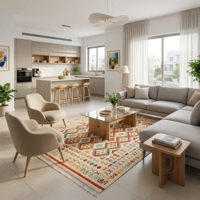 שטיח נומאד 08 NOMAD- דו צדדי, שני שטיחים באחד, Modern Israeli Living Room, lifestyle props, Refined Contemporary Israeli A...