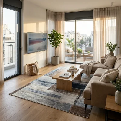 שטיח בלגי דגם בריסל 19, Scandi Neutrals, Flat Cloudy Sky, lifestyle props.