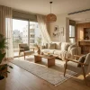 שטיח לולאות דגם COZY 02 אפור בז', Modern Israeli Apartment Living Room, mid-to-high floor, lifestyle props, Soft warm nat...