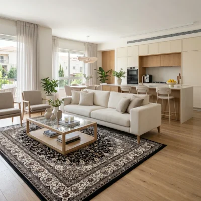 שטיח בלגי בריסל סופר קלאסי 1, Contemporary Israeli Living Room, lifestyle props, Contemporary Israeli Home Aesthetic, soft...