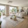 שטיח וינטג' אפור 5219-02, Modern high-floor apartment living room in central Israel with open-plan kitchen and balcony acc...