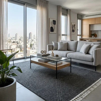 שטיח לולאות דגם COZY 08 שחור, Scandi Neutrals, Soft Window Light, lifestyle props.