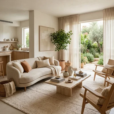 שטיח לולאות ג'וי 01 JOY בז', Israeli Garden Apartment, lifestyle props, Soft, sunny daylight filtering through large glass...