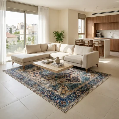 שטיח וינטג' קשמיר 193, Scandi Neutrals, Soft Window Light, styled props.
