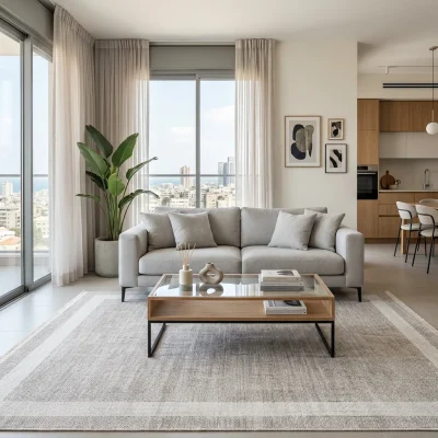 שטיח לולאות מסגרת דגם COZY 05 אפור XXL, Scandi Neutrals, Soft Window Light, lifestyle props.