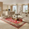 שטיח דוגמת קזאק אדום 741, Sophisticated Contemporary Israeli Penthouse, Soft Window Light, lifestyle props.