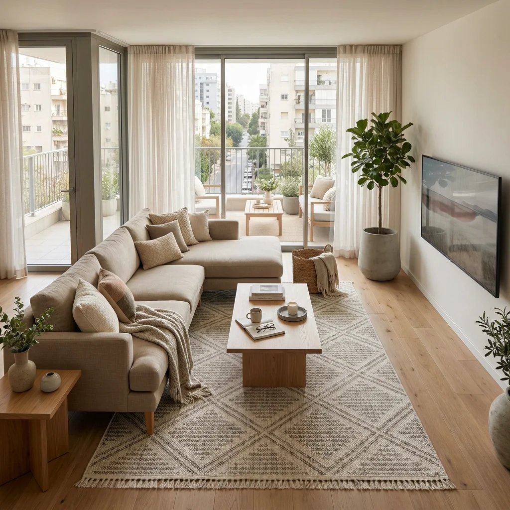 שטיח לולאות דגם COZY 03 אפור, Scandi Neutrals, Flat Cloudy Sky, lifestyle props.