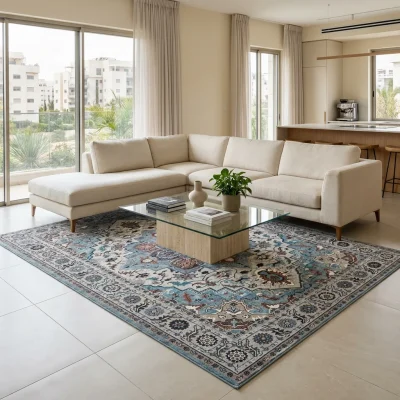 שטיח וינטג' קשמיר 67, Scandi Neutrals, Soft Window Light, styled props.