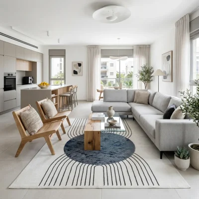 שטיח לגוס 923, lifestyle props, Refined Contemporary Israeli Aesthetic, Dreamy Morning Glow.
