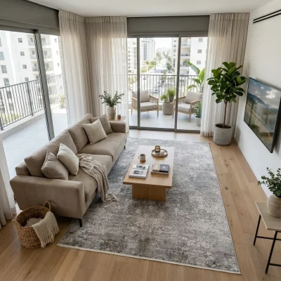 שטיח וינטג' פרסקו 10 FRESCO, Scandi Neutrals, Flat Cloudy Sky, lifestyle props.