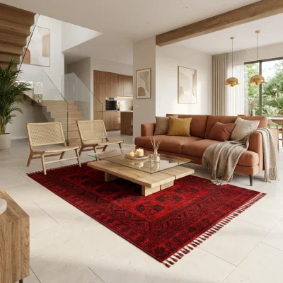 שטיח אפגני BHR 01 עבודת מכונה, Earthy Organic, lifestyle props, Dreamy Morning Glow.